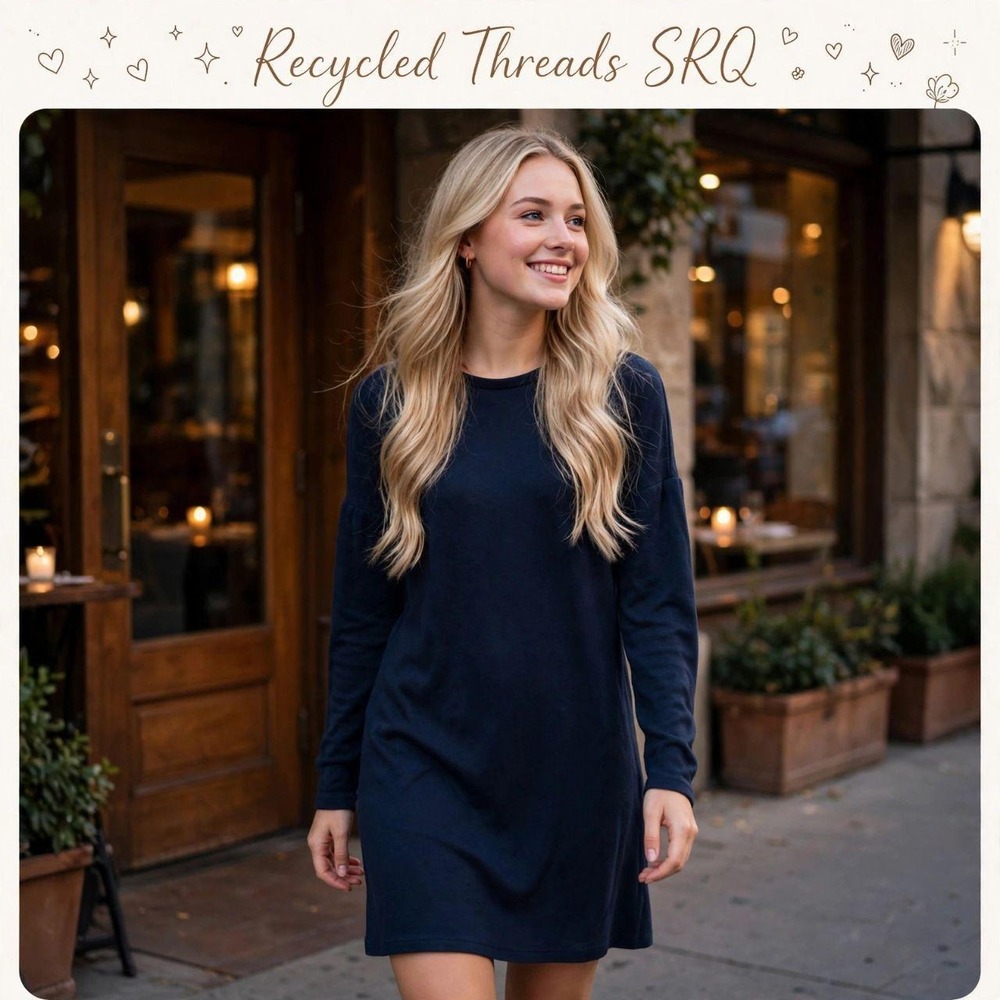 Zara Trafaluc Navy Long Sleeve Dress Size Medium